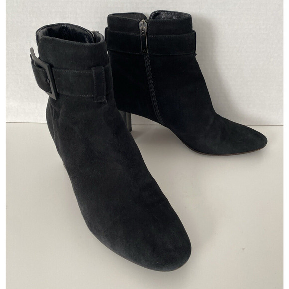 Aquatalia Vanie Black Ankle Boot Suede Round Toe Black Heel Sid Zip 8 - Picture 7 of 9